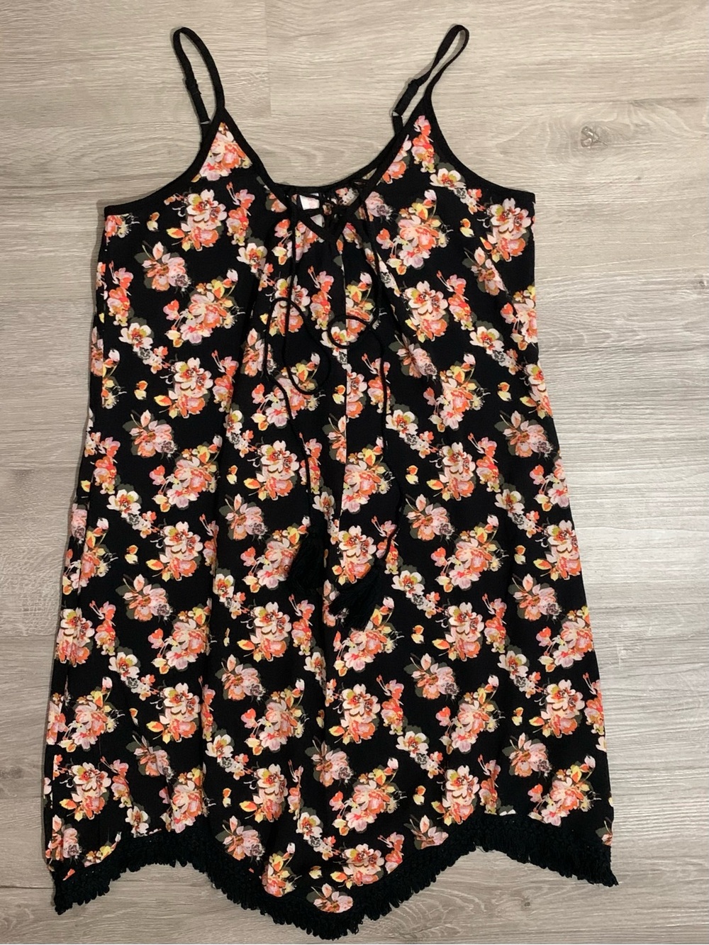 Xhilaration Black Floral Tie-Front Spaghetti Strap Coverup